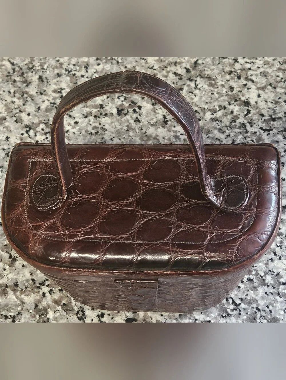 Vintage 1950s Palizzio Brown Genuine Crocodile Alligator Box Purse Handbag